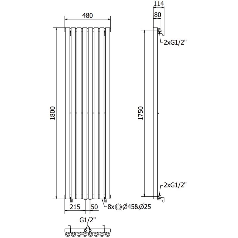 Mexen Nevada dekoratyvinis radiatorius 1800 x 480 mm, 940 W, juodas - W201-1800-480-00-70