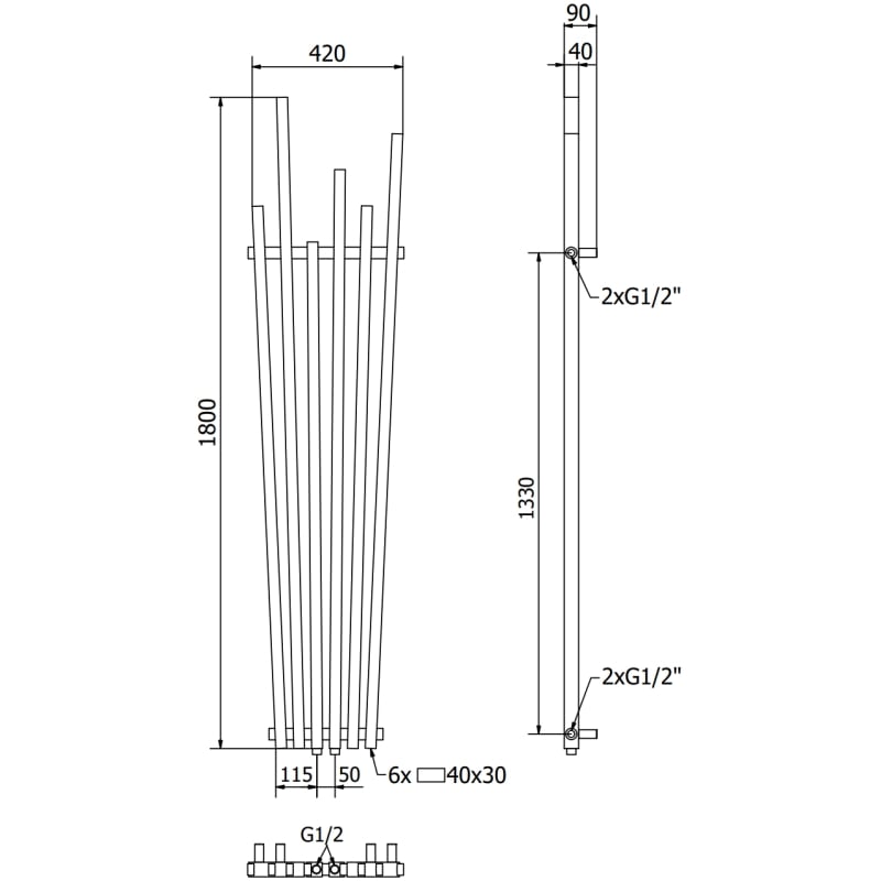 Mexen Omaha dekoro radiatorius 1800 x 420 mm, 655 W, juodas - W208-1800-420-00-70
