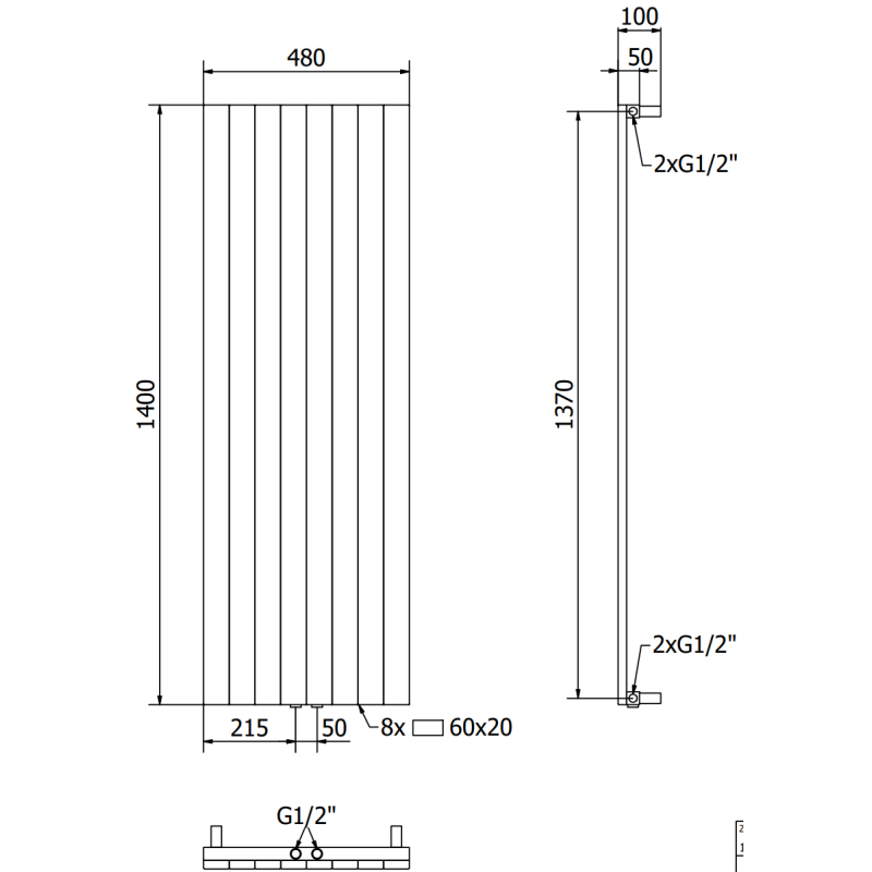 Mexen Topeka dekoratyvinis radiatorius 1400 x 480 mm, 950 W, juodas - W210-1400-480-00-70