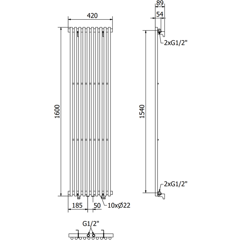 Mexen Tulsa dekoratyvinis radiatorius 1600 x 420 mm, 613 W, juodas - W219-1600-420-00-70