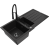 Mexen Andres granitinė 1,5 skylių virtuvės kriauklė su drenažu ir virtuvės maišytuvu Aster, juoda - 6515-77-73450-70-B