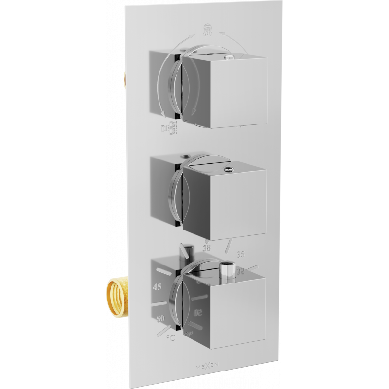 Mexen Cube termostatinė vonios ir dušo maišytuvas su 3 išėjimais, chromas - 77503-00