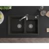 Mexen Tomas granitinė dviejų skyrių virtuvinė plautuvė su maišytuvu Aster, juoda/auksinio metalo - 6516-75-73450-07