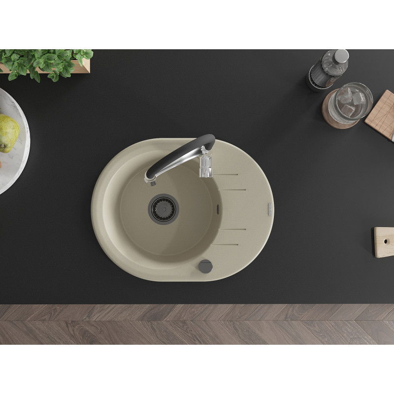 Mexen Kevin granito plautuvė 1 skyrius su lašėjimo įtaisu ir virtuvės maišytuvu Aster, smėlio - 6517-69-73450-07-B