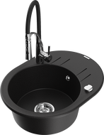 Mexen Kevin granito virtuvės kriauklė su 1 skyriumi, su varvytuvu ir virtuviniu maišytuvu Aster, juoda - 6517-77-73450-07
