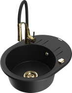 Mexen Kevin granito plautuvė, 1 kamera su nusausikliu ir virtuviniu maišytuvu Aster, juoda - 6517-77-73450-57-G