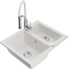 Mexen Carlos 1,5 skylių granitinė plautuvė su Aster virtuviniu maišytuvu, balta - 6518-20-73450-02
