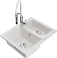 Mexen Carlos granitinis 1,5 skyrių plautuvė su Aster virtuviniu maišytuvu, baltas - 6518-20-73450-02