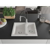 Mexen Carlos 1,5 skylių granitinė plautuvė su virtuviniu maišytuvu Aster, balta - 6518-20-73450-07