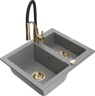 Mexen Carlos granitinis plautuvė 1,5 dalių su virtuviniu maišytuvu Aster, pilka - 6518-71-73450-57-G