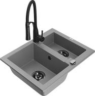 Mexen Carlos granitinė 1,5 skylių kriauklė su Aster virtuviniu maišytuvu, pilka - 6518-71-73450-70-B
