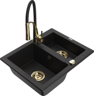 Mexen Carlos granitinė 1,5 kamerų kriauklė su virtuviniu maišytuvu Aster, juoda - 6518-77-73450-57-G