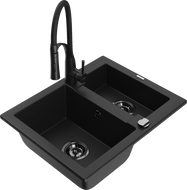 Mexen Carlos granitinė plautuvė 1,5 skylių su virtuviniu maišytuvu Aster, juoda - 6518-77-73450-70-B