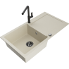Mexen Leo 1 skyriumių granitinis plautuvas su nutekėjimu ir Flora virtuvės maišytuvu, smėlio spalvos - 6501-69-670401-70-B