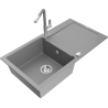 Mexen Leo granitinė kriauklė su vienu dubeniu, lašeliu ir Flora virtuviniu maišytuvu, pilka - 6501-71-670401-06