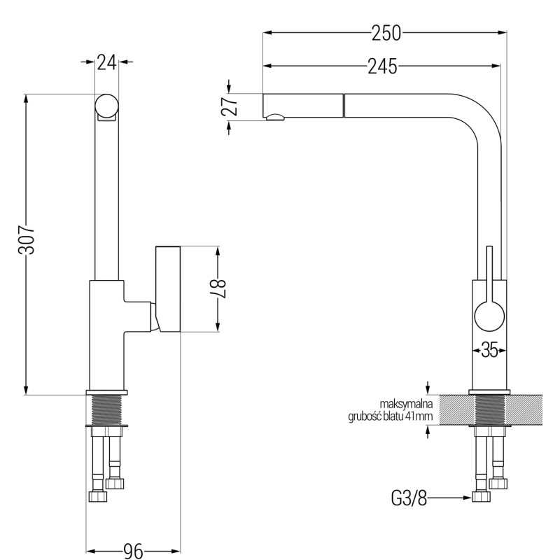 Mexen Leo 1 skyriumių granito plautuvė su nutekėjimo skyriumi ir virtuviniu maišytuvu Flora, juoda/sidabro metalo spalvos