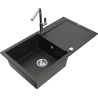 Mexen Leo vienos plautuvės granito kriauklė su nutekamuoju paviršiumi ir Flora virtuviniu maišytuvu, juoda/auksinis