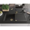 Mexen Leo granito kriauklė 1 skyriumi su vieta, Flora virtuvinė maišytuvė, juoda/auksinė metalo spalva - 6501-75-670401-57-G