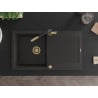 Mexen Leo granito kriauklė 1 skyriumi su vieta, Flora virtuvinė maišytuvė, juoda/auksinė metalo spalva - 6501-75-670401-57-G