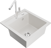 Mexen Vito vienskyrius granito kriauklė su Flora virtuviniu maišytuvu, balta - 6503-20-670401-02