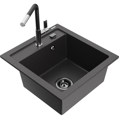 Mexen Vito vienos kameros granito virtuvės kriauklė su Flora maišytuvu, juodas su taškeliais - 6503-76-670401-07-B