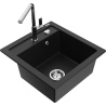 Mexen Vito granitinis virtuvės plautuvas su viena kamera ir Flora virtuvės maišytuvu, juodas - 6503-77-670401-00