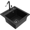 Mexen Vito granito kriauklė su vienu skyriumi ir virtuviniu maišytuvu Flora, juodas - 6503-77-670401-07-B
