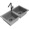 Mexen Mario 2 skyrių granito virtuvės plautuvė su Flora virtuvės maišytuvu, pilka - 6504-71-670401-70-B