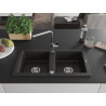 Mexen Mario 2 kamerų granitinis plautuvas su Flora virtuvės maišytuvu, juodas/auksinio metalo - 6504-75-670401-00