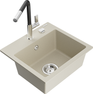 Mexen Milo granitinė vieno dubens kriauklė su Flora virtuvės maišytuvu, smėlio spalvos - 6505-69-670401-07