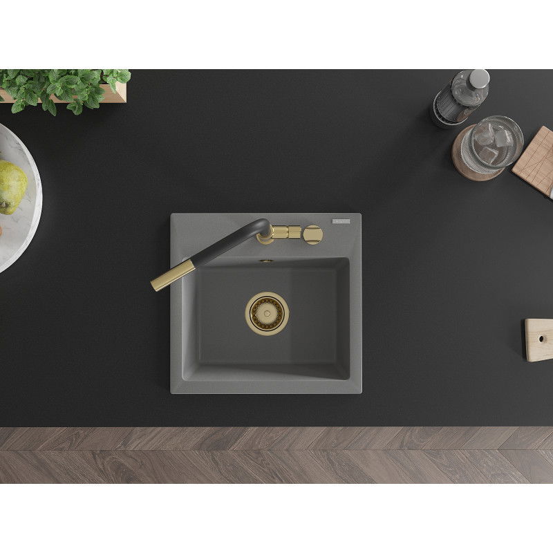 Mexen Milo vienos kameros granito plautuvė su Flora virtuviniu maišytuvu, pilka - 6505-71-670401-57-G