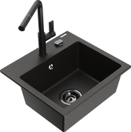 Mexen Milo vienos sekcijos, granitinė virtuvės plautuvė su Flora maišytuvu, juodas/auksinis metalikas - 6505-75-670401-70-B