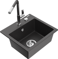 Mexen Milo granitinis virtuves plautuvas su maišytuvu Flora, juoda/auksinė metalo - 6505-76-670401-08