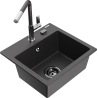 Mexen Milo granitinė vienvietė virtuvės kriauklė su Flora maišytuvu, juoda taškuota - 6505-76-670401-08-B