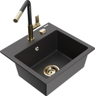 Mexen Milo granito plautuvė vienos kameros su Flora virtuviniu maišytuvu, taškuota juoda - 6505-76-670401-57-G