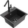 Mexen Milo vienos kameros granitinė plautuvė su Flora virtuviniu maišytuvu, juoda dėmėta - 6505-76-670401-70-B