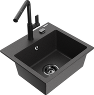 Mexen Milo vienos kameros granitinė plautuvė su Flora virtuviniu maišytuvu, juoda dėmėta - 6505-76-670401-70-B