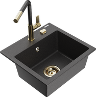 Mexen Milo granito plautuvė 1-kamerinė su virtuviniu maišytuvu Flora, juoda dėmelėta - 6505-76-670401-75-G