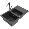 Mexen Gaspar 1,5 dubenų granitinė virtuvės plautuvė su nusausintuvu ir Flora virtuviniu maišytuvu, juoda su taškeliais