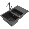 Mexen Gaspar granitinė 1,5 sektoriaus kriauklė su nutekėjimu ir Flora virtuvės maišytuvu, juoda su dėmėmis