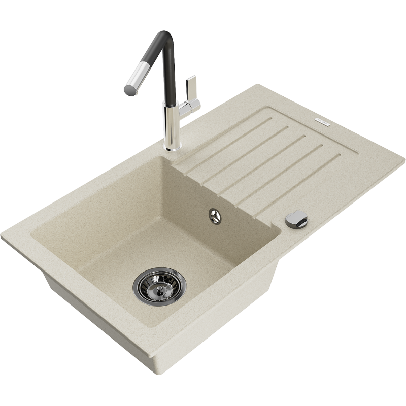 Mexen Pablo granitinis plautuvė 1 skyrius su nubėgimo zona ir Flora virtuvės maišytuvu, smėlinis - 6510-69-670401-07-B