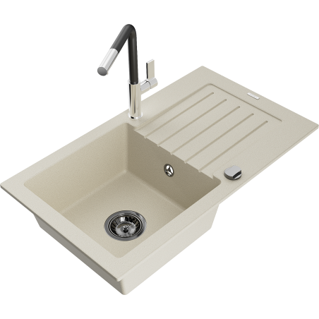 Mexen Pablo granitinis plautuvė 1 skyrius su nubėgimo zona ir Flora virtuvės maišytuvu, smėlinis - 6510-69-670401-07-B