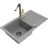 Mexen Pablo granito plautuvė 1-dubeninė su džiovykle ir virtuviniu maišytuvu Flora, pilka - 6510-71-670401-57-B