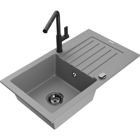 Mexen Pablo granitinis vienos sekcijos plautuvės su lašintuvu ir Flora virtuviniu maišytuvu, pilkas - 6510-71-670401-70-B