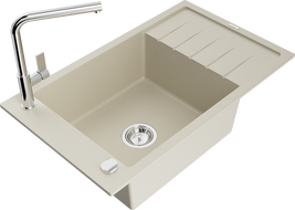 Mexen Elias granito virtuvės kriauklė su 1 sąlyga ir virtuviniu maišytuvu Flora, smėlinė - 6511-69-670401-00