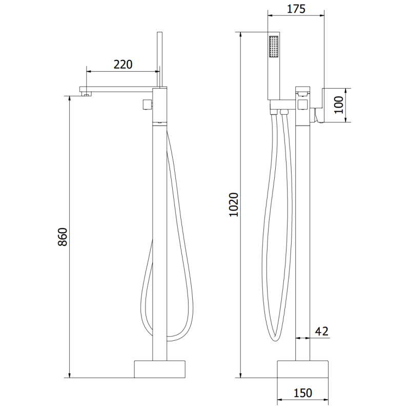 Mexen Urano laisvai stovintis vonios maišytuvas, juodas - 75233-70
