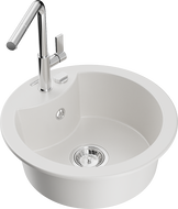 Mexen Diego granitinė vienos sekcijos virtuvinė kriauklė su Flora maišytuvu, balta - 6512-20-670401-00