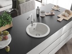 Mexen Diego granitas virtuvės kriauklė 1 sekcijinė su Flora virtuviniu maišytuvu, balta - 6512-20-670401-02