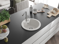 Mexen Diego granitinis vienos dubens virtuvinis kriauklė su Flora virtuviniu maišytuvu, baltas - 6512-20-670401-06