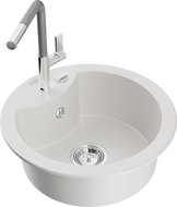 Mexen Diego granitinis vienos dubens virtuvinis kriauklė su Flora virtuviniu maišytuvu, baltas - 6512-20-670401-06